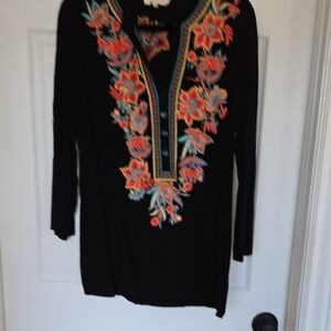 Solitaire Black Tunic with Colorful Floral Embroidery